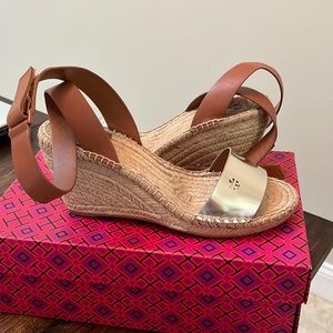 Tory Burch gold/metallic espadrilles.